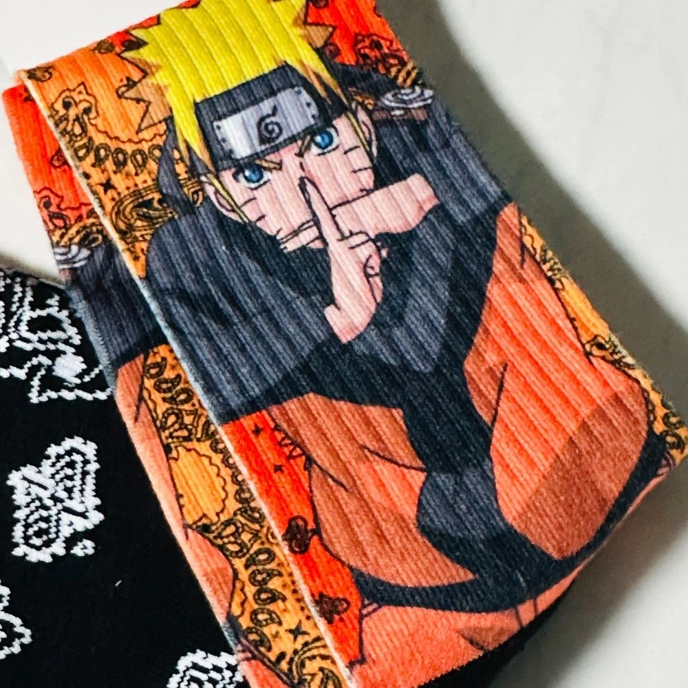 PSD Shippuden Naruto Crew Socks One Size Fits Most  Orange Black